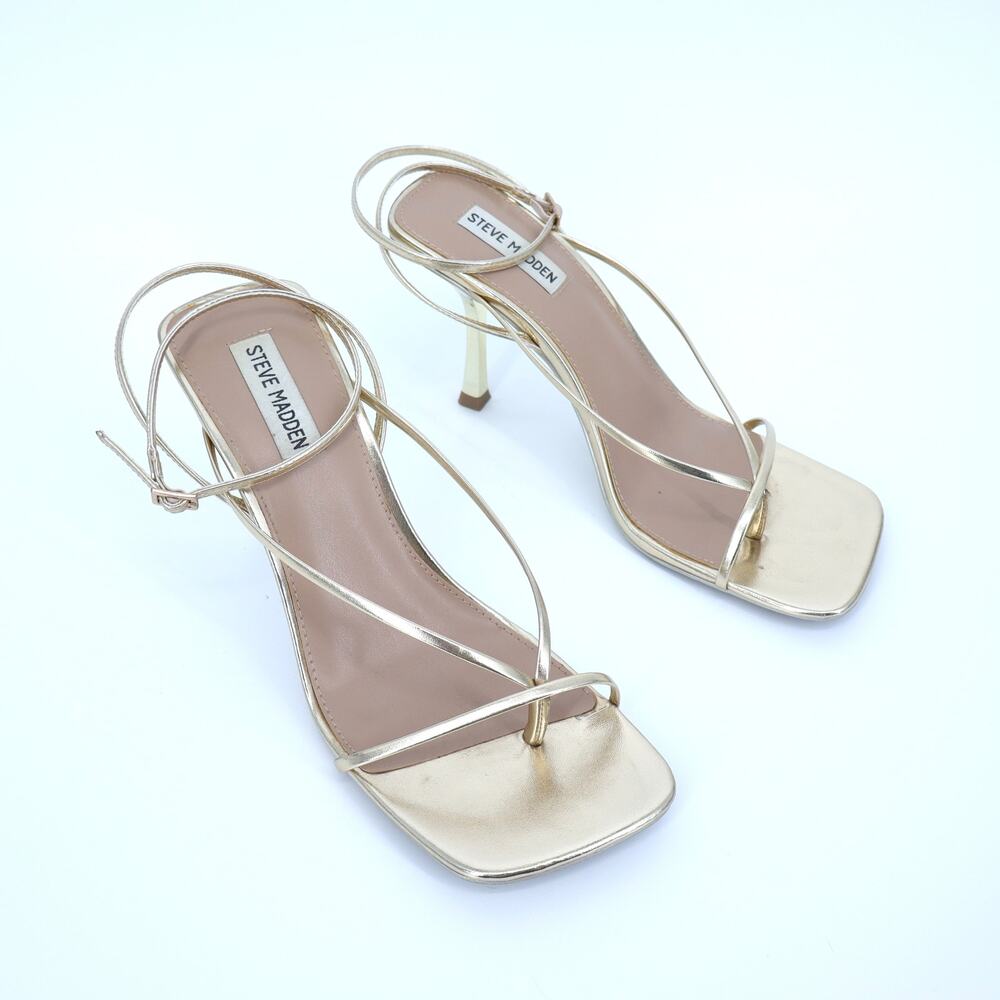Steve Madden Gold Strappy Square-Toe Heeled Sandals